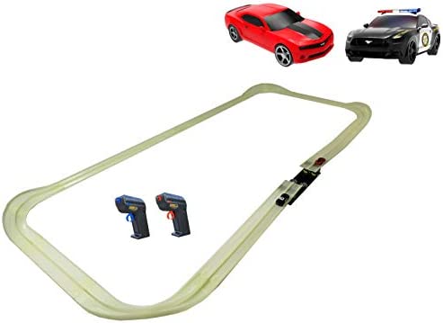 Mote Control Cordless Glow In The Dark High-Speed Super Loop Speedway Track Set With Two Cars For Dual Racing Glow Blue Blue Glow - Creative Track-Building Edition