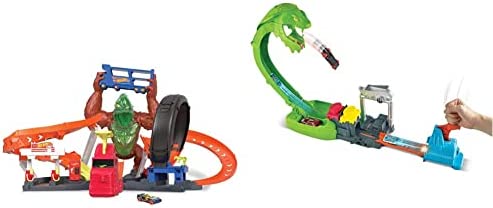 Cheap Toxic Gorilla Slam Gas Station & Tire Repair Shop Playset With Adjustable Launcher Lights & Sounds & 1 1:64 Scale Car Connects To Other Track Sets Gift For Kids 5 Years Old & Up - Creative Track-Building Edition