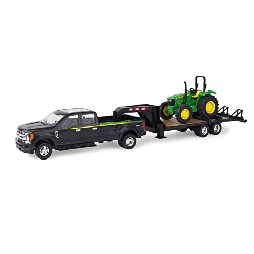 ERTL 1:32 Scale Ford F350 Pickup And Tractor Set — Includes John Deere Tractor Ford F350 Pickup And Gooseneck Trailer — 17.25 X 3.2 X 4.5 Inches — Ages 3 Years And Up - Hands-On Tractor Play Collection