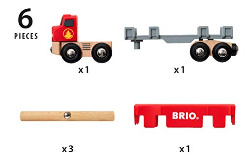 World 33657 – Lumber Truck – 6 Piece Wooden Toy Train For Kids Ages 3 And Up Grey - Interactive Railway Play Set