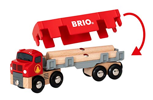 World 33657 – Lumber Truck – 6 Piece Wooden Toy Train For Kids Ages 3 And Up Grey - Interactive Railway Play Set