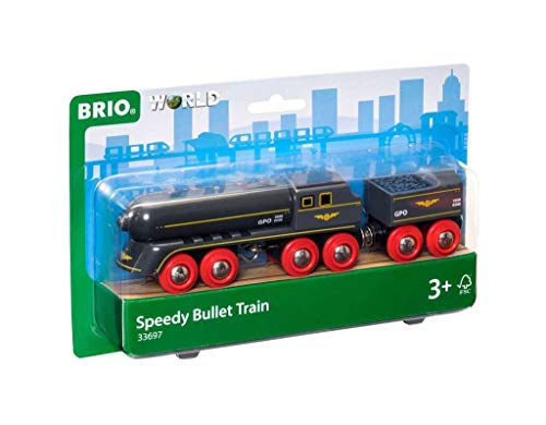 RIO World 33697 – Speedy Bullet Train – 2 Piece Wooden Toy Train Set For Kids Age 3 And Up - Interactive Railway Play Set