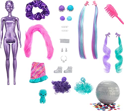 New Color Reveal Doll Glittery Purple With 25 Hairstyling & Party-Themed Surprises Including 10 Plug-in Hair Pieces Gift For Kids 3 Years Old & Up - Interactive Railway Play Set