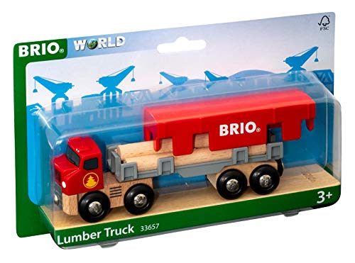 World 33657 – Lumber Truck – 6 Piece Wooden Toy Train For Kids Ages 3 And Up Grey - Interactive Railway Play Set