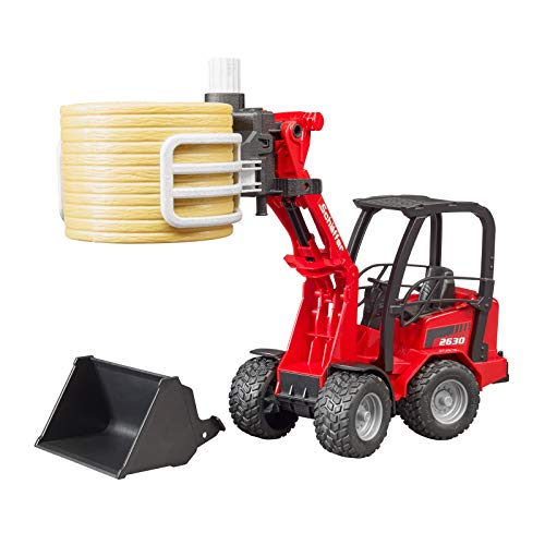 02192 Schaffer Compact Loader 2630 Farm Tractor With Shovel Bale Gripper And 1 Round Hay Bal - Hands-On Tractor Play Collection
