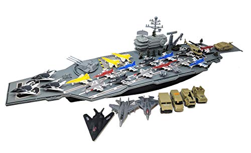Deals 33 Inch Aircraft Carrier With Soldiers Jets Military Vehicles (18 Fighter Jets) - Hands-On Tractor Play Collection