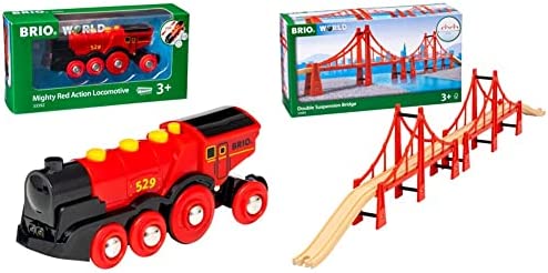 RIO World 33592 Mighty Red Action Locomotive Battery Operated Toy Train With Light And Sound Effects For Kids Age 3 And Up - Interactive Railway Play Set