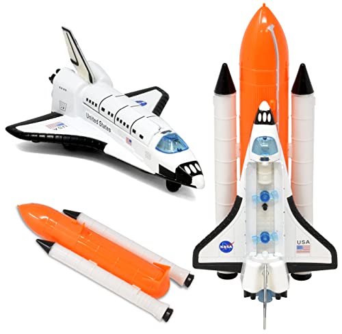 ASA Space Shuttle Toy For Kids Pretend Play 2 Piece Set Rocket Ship With Lights And Sound Diecast Spaceship For Boys Girls Toddlers - Space-Themed Activity Set