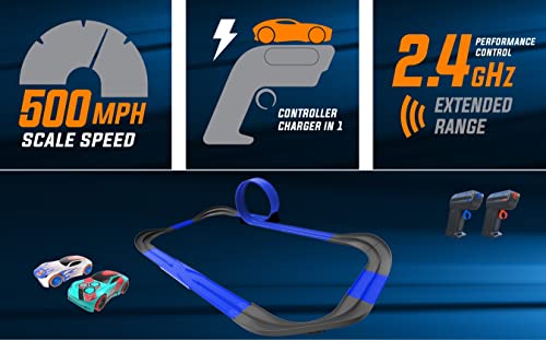 2.4 GHz Radio Control Remote Slot-Less Cordless Racing Blazin Loop Speedway Track Set With Two C - Creative Track-Building Edition