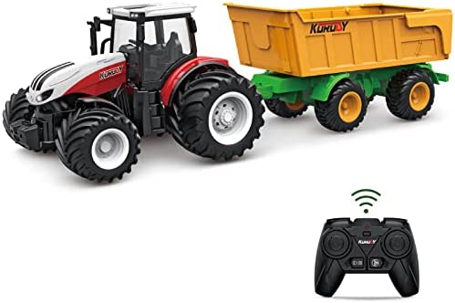 RC Tractor Remote Control Farm Truck With Trailer 1/24 Scale 2.4Ghz Electronic Tractor Farm Vehicle Toy With Light For Kids Age 5 6 7 8 9 And Up Years Old - Hands-On Tractor Play Collection