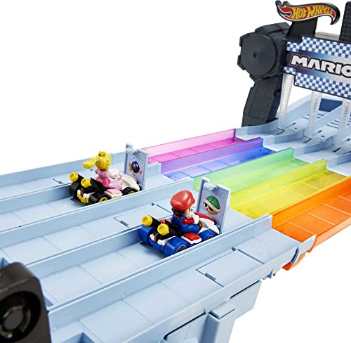Mario Kart Rainbow Road Raceway 8-Foot Track Set With Lights & Sounds & 2 1:64 Scale Vehicles Race With 5-Track Colorful Course With 2 Configurations Toy Gift For Kid - Creative Track-Building Edition
