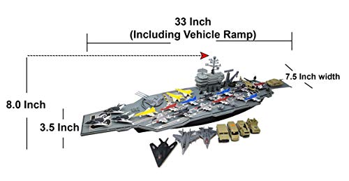 Deals 33 Inch Aircraft Carrier With Soldiers Jets Military Vehicles (18 Fighter Jets) - Hands-On Tractor Play Collection