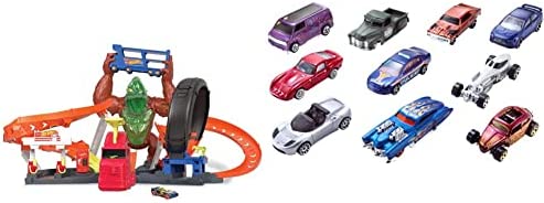 Cheap Toxic Gorilla Slam Gas Station & Tire Repair Shop Playset With Adjustable Launcher Lights & Sounds & 1 1:64 Scale Car Connects To Other Track Sets Gift For Kids 5 Years Old & Up - Creative Track-Building Edition