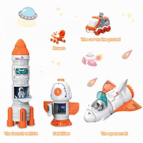 Space Toy For Kids Rocket Ship Toys With Space Shuttle Astronaut Figures Space Rover Spaces Station 5 In 1 Spaceship Toy For Boys 3-8 Aerospace Model Space Figure Toys With Sound & Ligh - Space-Themed Activity Set