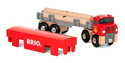World 33657 – Lumber Truck – 6 Piece Wooden Toy Train For Kids Ages 3 And Up Grey - Interactive Railway Play Set