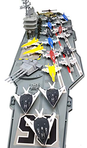 Deals 33 Inch Aircraft Carrier With Soldiers Jets Military Vehicles (18 Fighter Jets) - Hands-On Tractor Play Collection