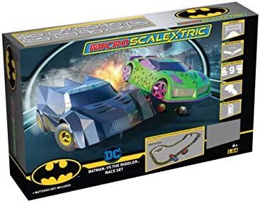 Micro Scalextric Justice League Batman Vs Joker Battery Powered 1:64 Slot Car Race Track Set G1155T Black - Creative Track-Building Edition