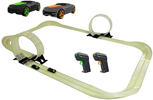 Mote Control Cordless Glow In The Dark High-Speed Super Loop Speedway Track Set With Two Cars For Dual Racing Glow Blue Blue Glow - Creative Track-Building Edition