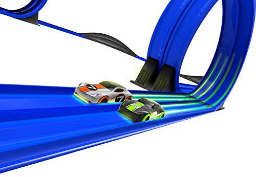 Mote Control Cordless Glow In The Dark High-Speed Super Loop Speedway Track Set With Two Cars For Dual Racing Glow Blue Blue Glow - Creative Track-Building Edition