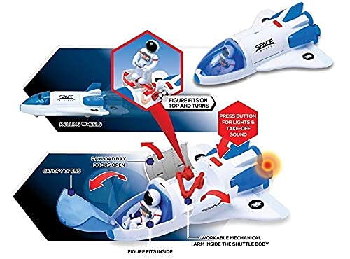 Stro Venture Space Shuttle Toy – Plastic Spaceship For Kids With Lights And Sound – Astronaut Figure Openable Cockpit And Compartment Extended Arm – Fun Space Gift Toys For Any Mission & Adventure - Space-Themed Activity Set
