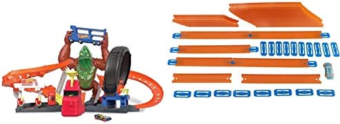 Cheap Toxic Gorilla Slam Gas Station & Tire Repair Shop Playset With Adjustable Launcher Lights & Sounds & 1 1:64 Scale Car Connects To Other Track Sets Gift For Kids 5 Years Old & Up - Creative Track-Building Edition