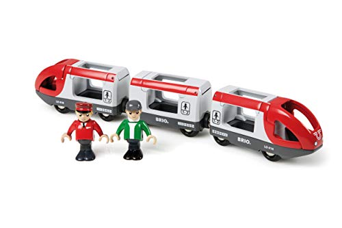 RIO World 33505 – Travel Train – 5 Piece Wooden Toy Train Set For Kids Age 3 And Up - Interactive Railway Play Set
