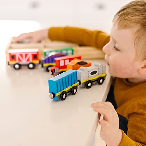 Wooden Train Cars (8 Pcs) – Magnetic Train Wooden Train Toys Train Sets For Toddlers And Kids Ages 3+ - Interactive Railway Play Set