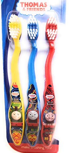Thomas The Train & Friends Soft Toothbrushes 3 Pack Brush Buddies (Blue Yellow Red) - Interactive Railway Play Set
