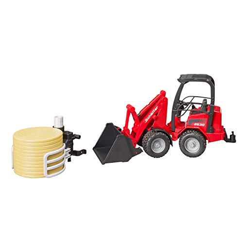 02192 Schaffer Compact Loader 2630 Farm Tractor With Shovel Bale Gripper And 1 Round Hay Bal - Hands-On Tractor Play Collection