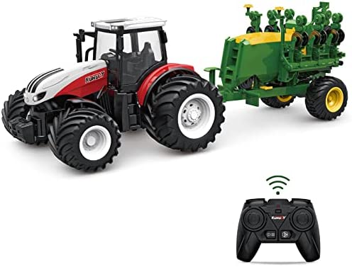 RC Tractor Remote Control Farm Truck With Trailer 1/24 Scale 2.4Ghz Electronic Tractor Farm Vehicle Toy With Light For Kids Age 5 6 7 8 9 And Up Years Old - Hands-On Tractor Play Collection