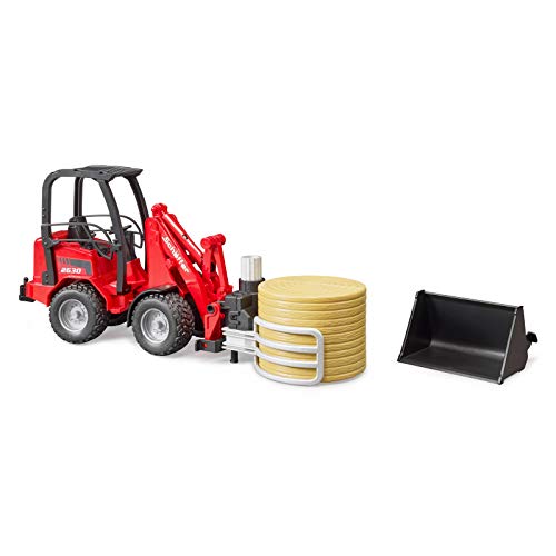 02192 Schaffer Compact Loader 2630 Farm Tractor With Shovel Bale Gripper And 1 Round Hay Bal - Hands-On Tractor Play Collection
