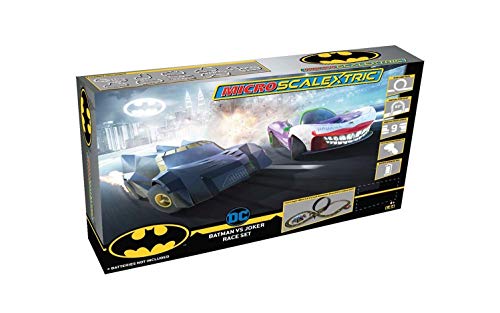 Micro Scalextric Justice League Batman Vs Joker Battery Powered 1:64 Slot Car Race Track Set G1155T Black - Creative Track-Building Edition