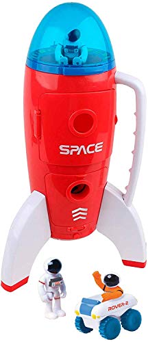 New Spaceship Rocket Toy Playset With 2 Astronauts And Rover Vehicle – Lights And Sound Effects Plus Carrying Handle For Blasting To The Moon And Flying Back – Play And Explore Space Toy - Space-Themed Activity Set