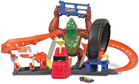 Cheap Toxic Gorilla Slam Gas Station & Tire Repair Shop Playset With Adjustable Launcher Lights & Sounds & 1 1:64 Scale Car Connects To Other Track Sets Gift For Kids 5 Years Old & Up - Creative Track-Building Edition