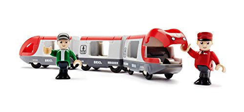RIO World 33505 – Travel Train – 5 Piece Wooden Toy Train Set For Kids Age 3 And Up - Interactive Railway Play Set