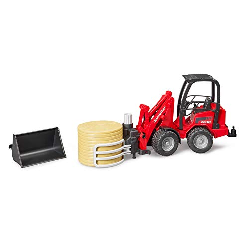 02192 Schaffer Compact Loader 2630 Farm Tractor With Shovel Bale Gripper And 1 Round Hay Bal - Hands-On Tractor Play Collection