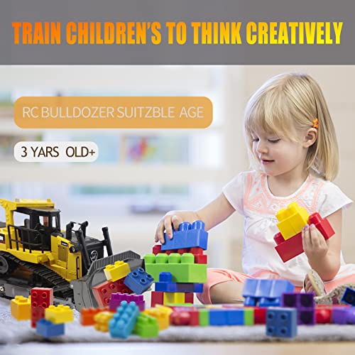 Bnam Remote Control Bulldozer RC 1/16 Full Functional Construction Vehicle 2.4Ghz 9 Channel Dozer Front Loader Toy With Light And Sound For Kids Age 6 7 8 9 10 And Up Years Old - Hands-On Tractor Play Collection