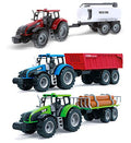 Friction Powered Farm Tractor Vehicles 16.5 Includes Farmer Tractor Water Tank And Log Trailer Push & Go No Batteries Needed (3pc Set) - Hands-On Tractor Play Collection