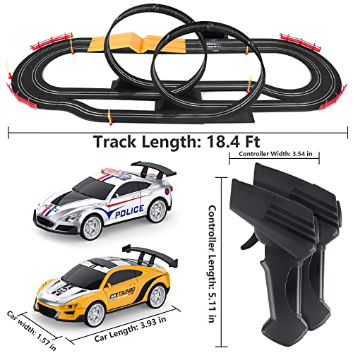 Electric High-Speed Slot Car Race Car Track Sets With 2 1:43 Scale Slot Cars And 2 Hand Controllers With Headlights And Dual Racing Toys Gifts For 6 7 8 9 10 11 12 Boys Girl - Creative Track-Building Edition