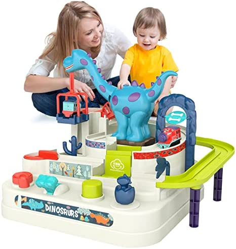 Preschool Educational Car Toys Gifts Puzzle Car Race Tracks Race Track Toys For Boy Car Adventure Toy For 3 4 5 6 7 8 Years Old Kids (Blue Helicopter Car) - Creative Track-Building Edition
