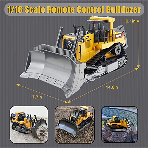 Bnam Remote Control Bulldozer RC 1/16 Full Functional Construction Vehicle 2.4Ghz 9 Channel Dozer Front Loader Toy With Light And Sound For Kids Age 6 7 8 9 10 And Up Years Old - Hands-On Tractor Play Collection