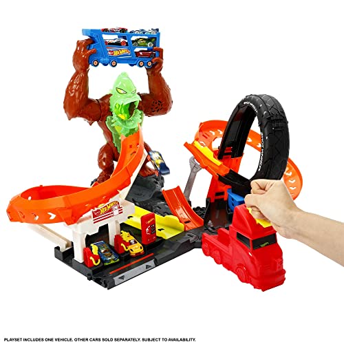 Cheap Toxic Gorilla Slam Gas Station & Tire Repair Shop Playset With Adjustable Launcher Lights & Sounds & 1 1:64 Scale Car Connects To Other Track Sets Gift For Kids 5 Years Old & Up - Creative Track-Building Edition