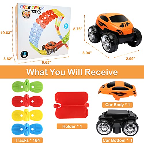 Toys For 3 Year Old Boys,Kids Toys For Boys Girls Age 3-5,184 PCS Toddler Toys Race Car Track Set With Flexible Track Create A Road Race,DIY Magic Car Toys For 3 4 5 Year Old Christmas Birthday Gifts Red Green Yellow - Creative Track-Building Edition