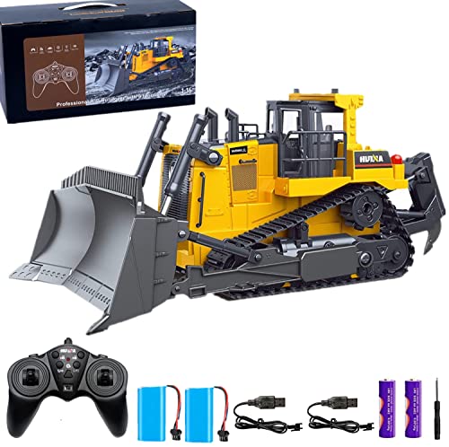 Bnam Remote Control Bulldozer RC 1/16 Full Functional Construction Vehicle 2.4Ghz 9 Channel Dozer Front Loader Toy With Light And Sound For Kids Age 6 7 8 9 10 And Up Years Old - Hands-On Tractor Play Collection