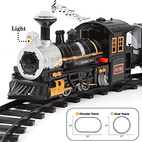 Electric Christmas Train Set For Kids Battery-Powered Train Toys With Sounds Include 4 Cars And 10 Tracks Classic Toy Train Set For 3 4 5 6 Years Old Boys Girls - Interactive Railway Play Set