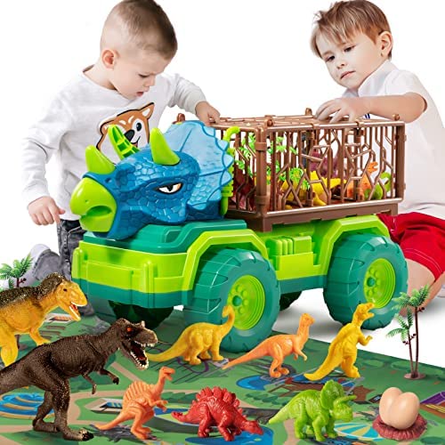 Budget Dinosaur Truck Toys For Kids 3-5 Years Tyrannosaurus Transport Car Carrier Truck With 8 Dino Figures Activity Play Mat Dinosaur Eggs Capture Jurassic Dinosaur Play Set For Boys And Girls - Creative Track-Building Edition