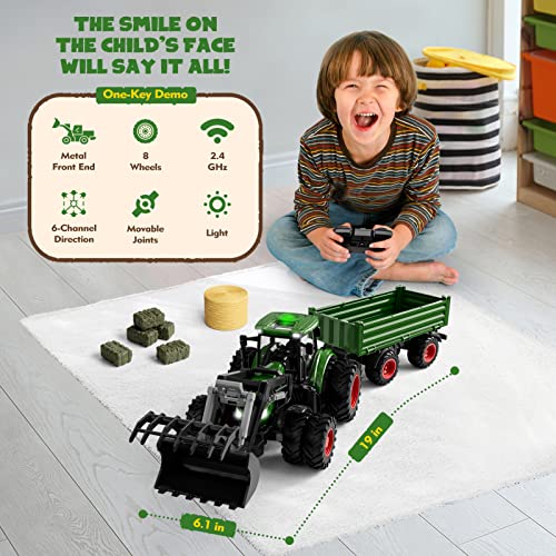 Top 10 Remote Control Tractor Toy Kids RC Tractor Set & Truck And Trailer Front Loader – Metal Car Head/8 Wheel/ Light Toddlers Farm Vehicle Toys For 2 3 4 5 6 7 8 9 Year Old Boys Christmas Birthday Gif - Hands-On Tractor Play Collection