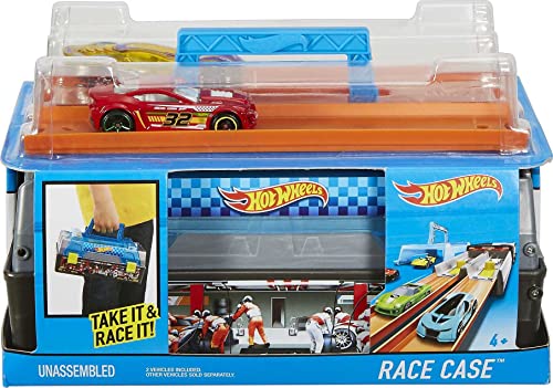 Discount Race Case Track Set With 2 Hot Wheels Cars Dual Launcher For Side-By-Side Racing Storage Container Toy For Kids 4 Years Old & Up - Creative Track-Building Edition