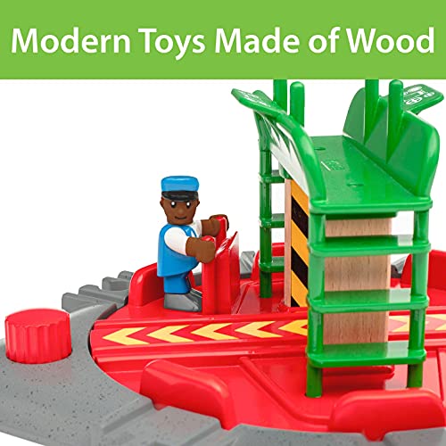 Promo World 33476 – Turntable & Figure – 2 Piece Wooden Toy Train Accessory For Kids Ages 3 And Up - Interactive Railway Play Set