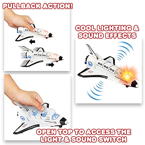 Light Up Space Shuttle Toy 1PC Battery Operated Spaceship Toy With LEDs Sounds And Pullback Motion Outer Space Party Decoration Great Space Gifts For Boys And Girls 6 Inches - Space-Themed Activity Set